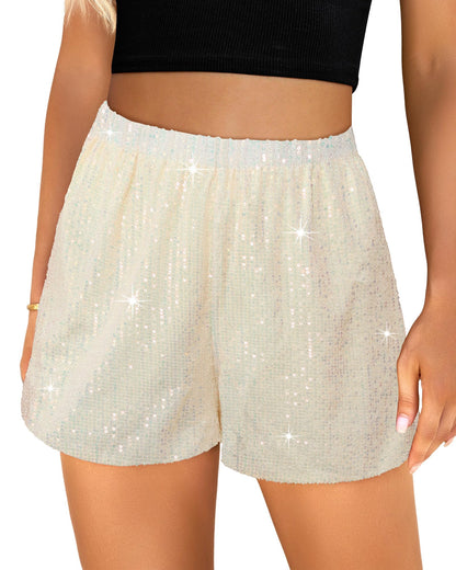 luvamia Sequin Shorts Glitter Shorts Champagne Sequin Shorts Wide Leg Shorts for Women Womens Clothes Sparkly Pants for Women Size Medium Size 8 10